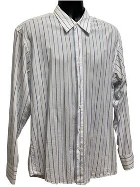 PX Clothing Men’s Large Blue White Stripe 100% Cotton Dress Shirt